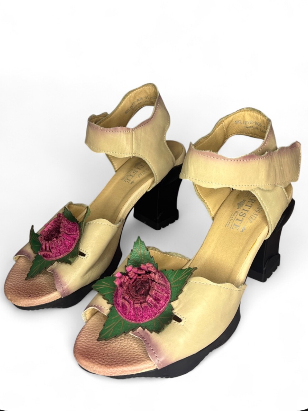 L'Artiste Believe by Spring Step Shelly Floral Ankle Strap Exotic Heels EU 41